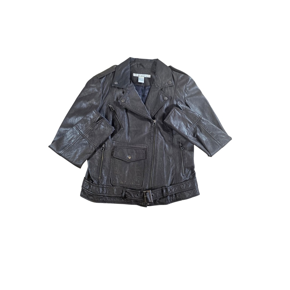 Rezrekshn Leather Moto Jacket Women M Brown Biker Asymmetrical Zip Belted